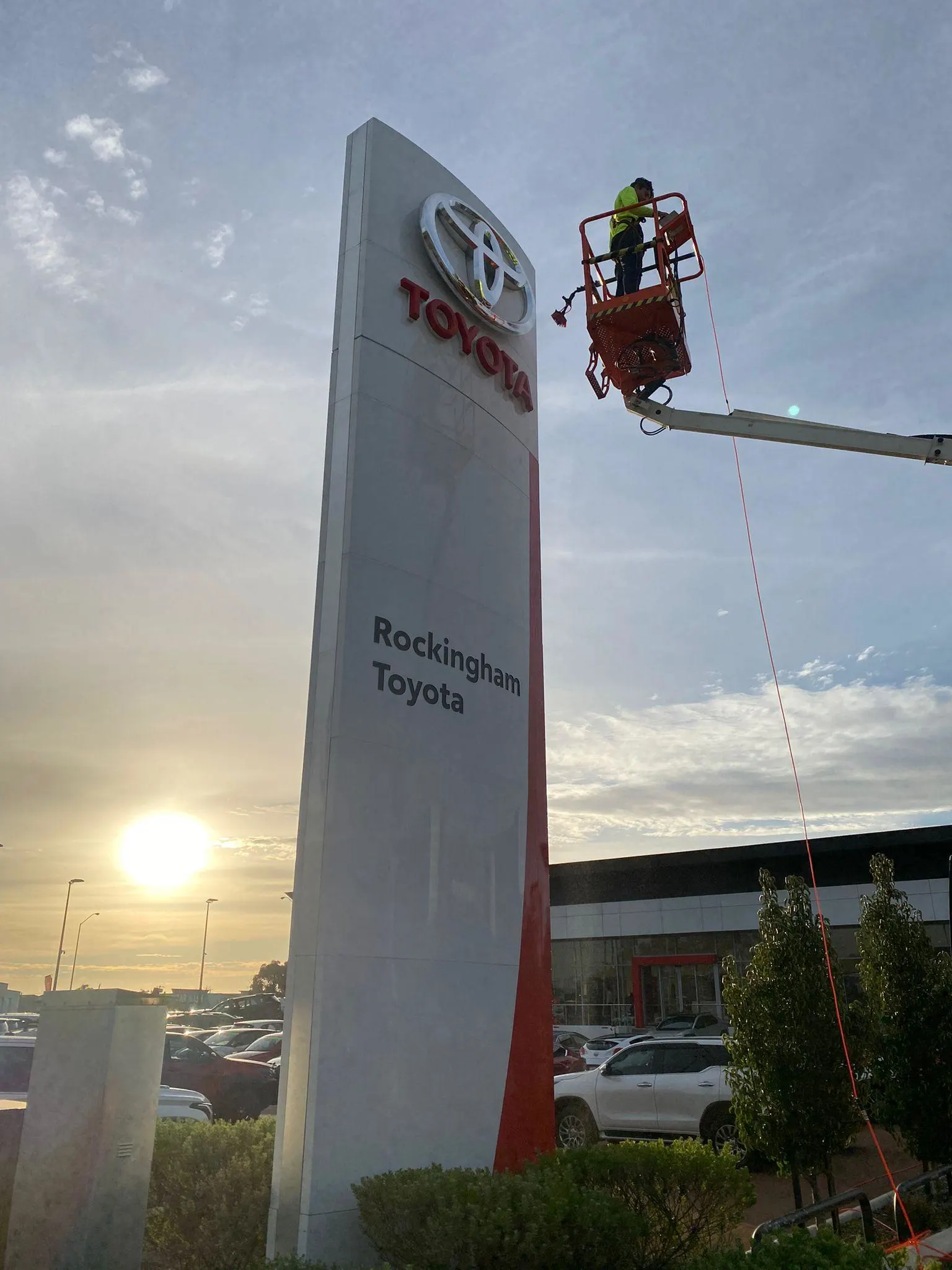 Rockingham Toyota Showroom: High-Reach EWP Facade, Signage & Dealership Detailing - Gallery Image 1